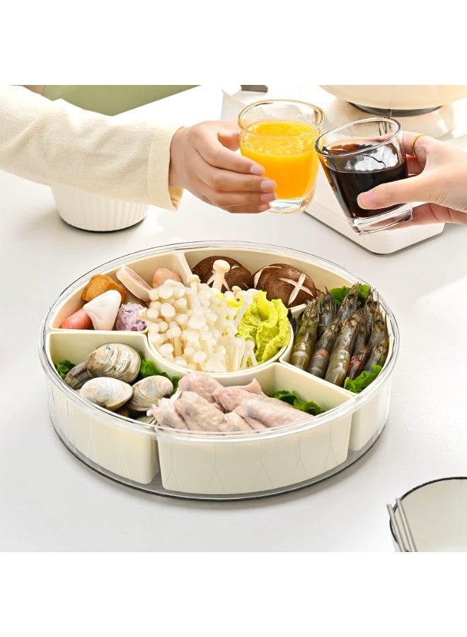 general Hot Pot Platter 6 Grids - Divided Veggie Meat Side Dish Plate Non-Slip Stable Easy to Clean Kitchen Serving Tray 360° Rotating - Image 1